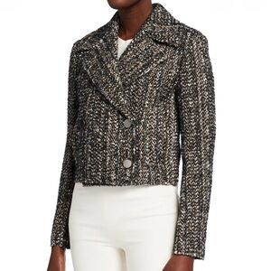 Theory Sargent Double Breasted Cropped Jacket Size 2 Tweed Brown Work Business